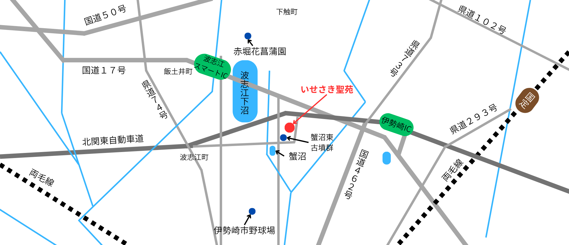 いせさき聖苑の周辺地図